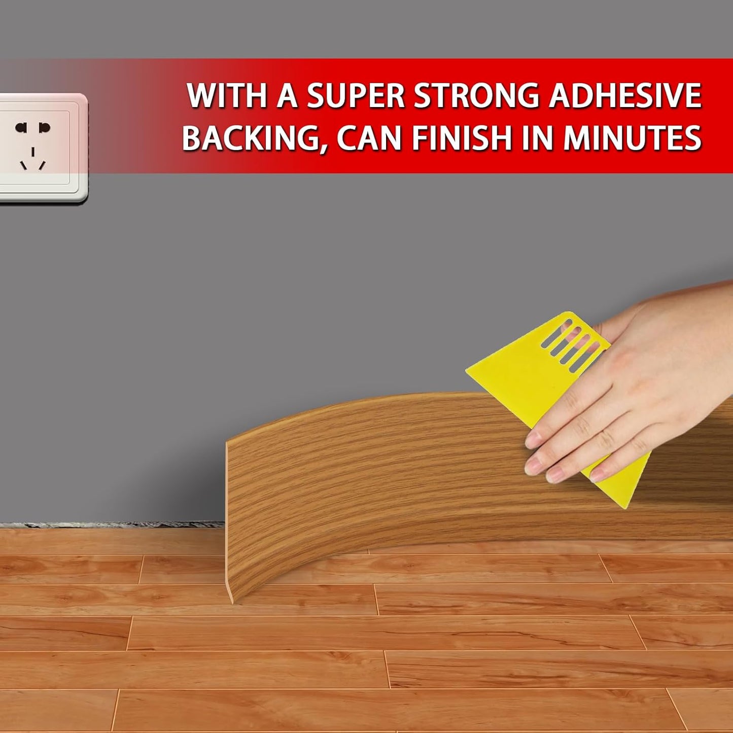 Vinyl Wall Base Baseboard Molding Trim 4" Flexible Self Adhesive Rubber Wall Base Moulding Trim Peel and Stick Design, 4 Inch x 200 Feet, Yellow Wood