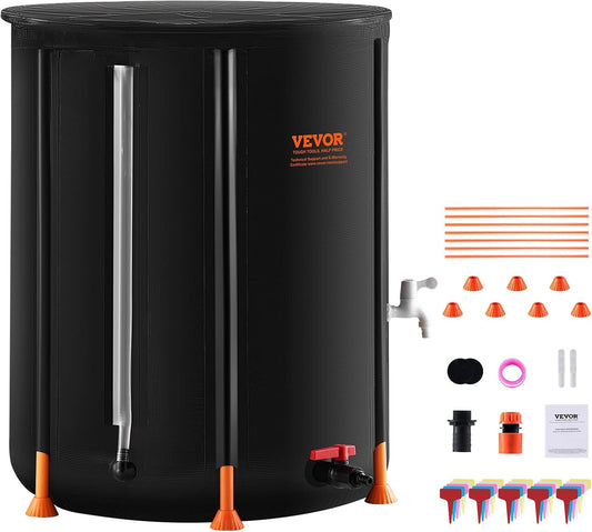 VEVOR Collapsible Rain Barrel, 100 Gallon/380 L Portable Water Tank, PVC Rainwater Collection Barrel with Spigots and Overflow Kit, Water Barrel for Garden Water Catcher