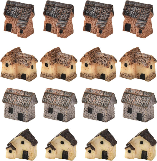 16PCS Miniature Stone House Mini Fairy Garden Cottage House Micro Village Thumbnail Huts for Fairy Garden DIY Plant Pot