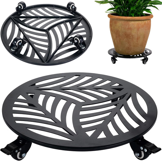 1 Pack 15 inches Extra-Large Metal Plant Caddy with Wheels Heavy-Duty Iron Rolling Plant Stand with Casters Indoor Outdoor Wheeled Plant Roller Base Pot Movers Plant Dolly Coaster Trolley Black