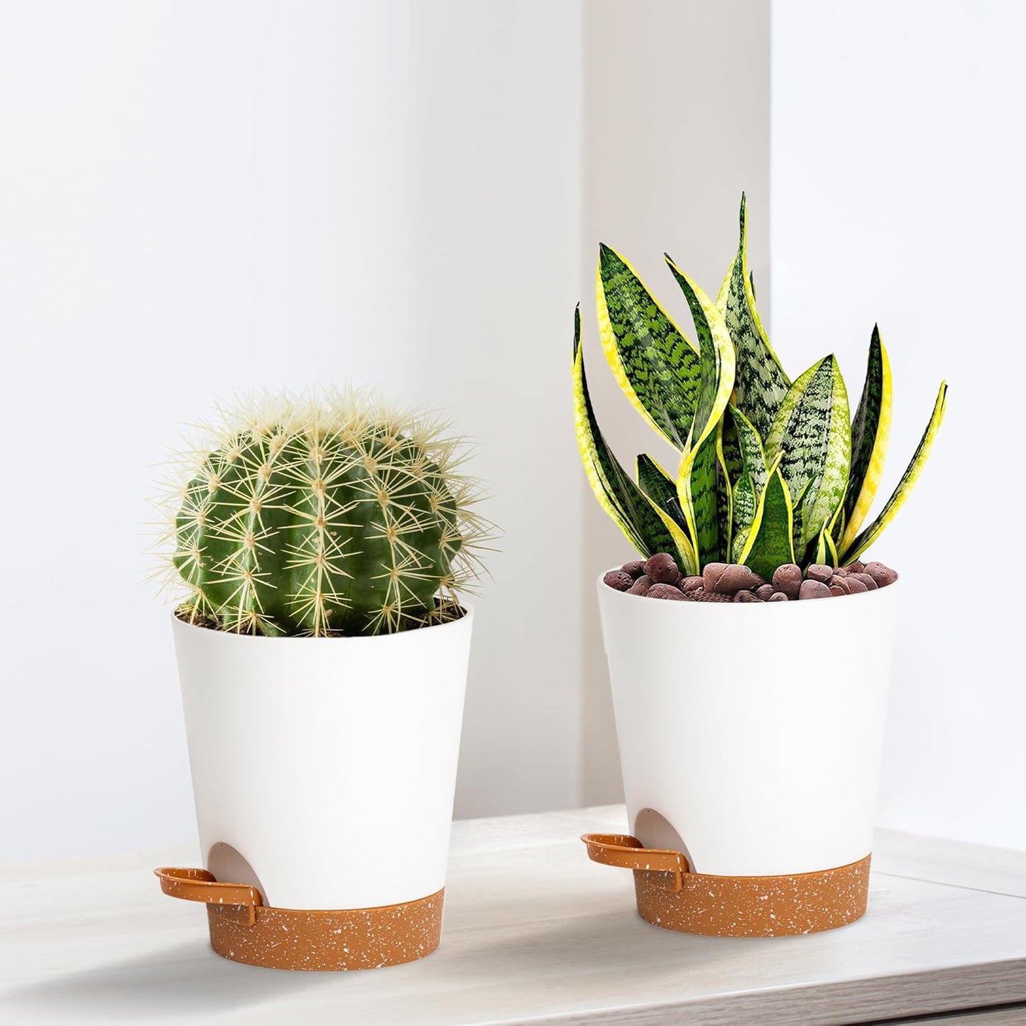 4 inch Small Plant Pots for Outdoor Indoor Plants, 5 Pack Planters with Drainage Holes and Tray, Small Self Watering Pots for Succulent,Cactus, Aloe and Other Plants (White)