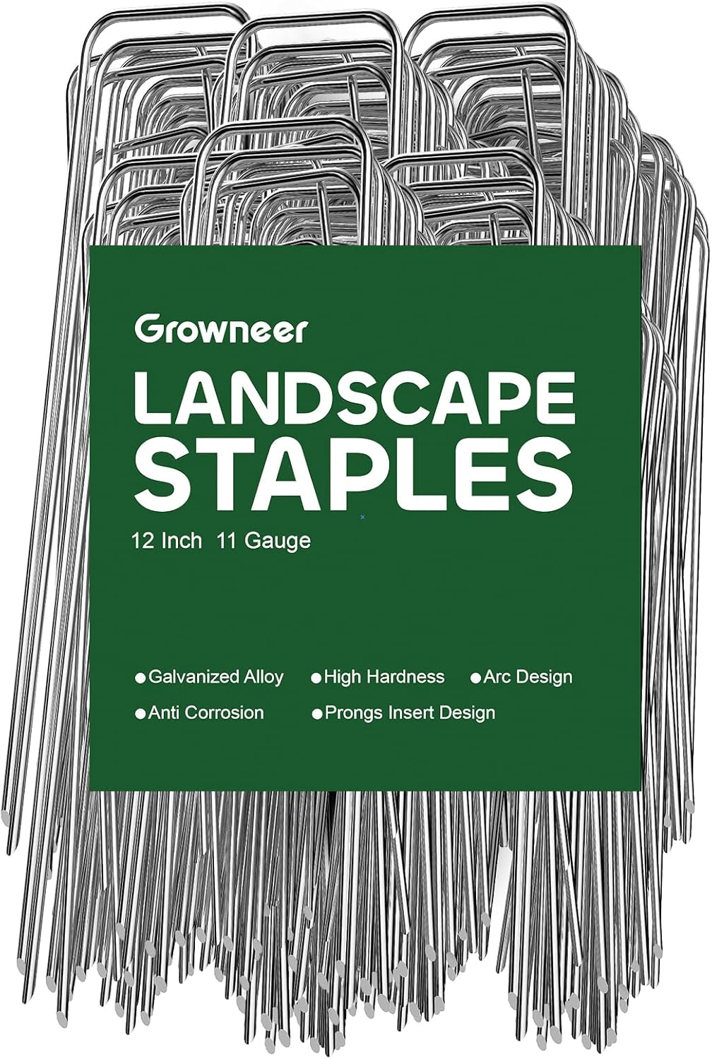 GROWNEER 100 Packs 12 Inches Landscape Staples Heavy Duty 11 Gauge Galvanized Steel Garden Stakes Staples Securing Pegs for Securing Weed Fabric Landscape Fabric Netting Ground Sheets and Fleece