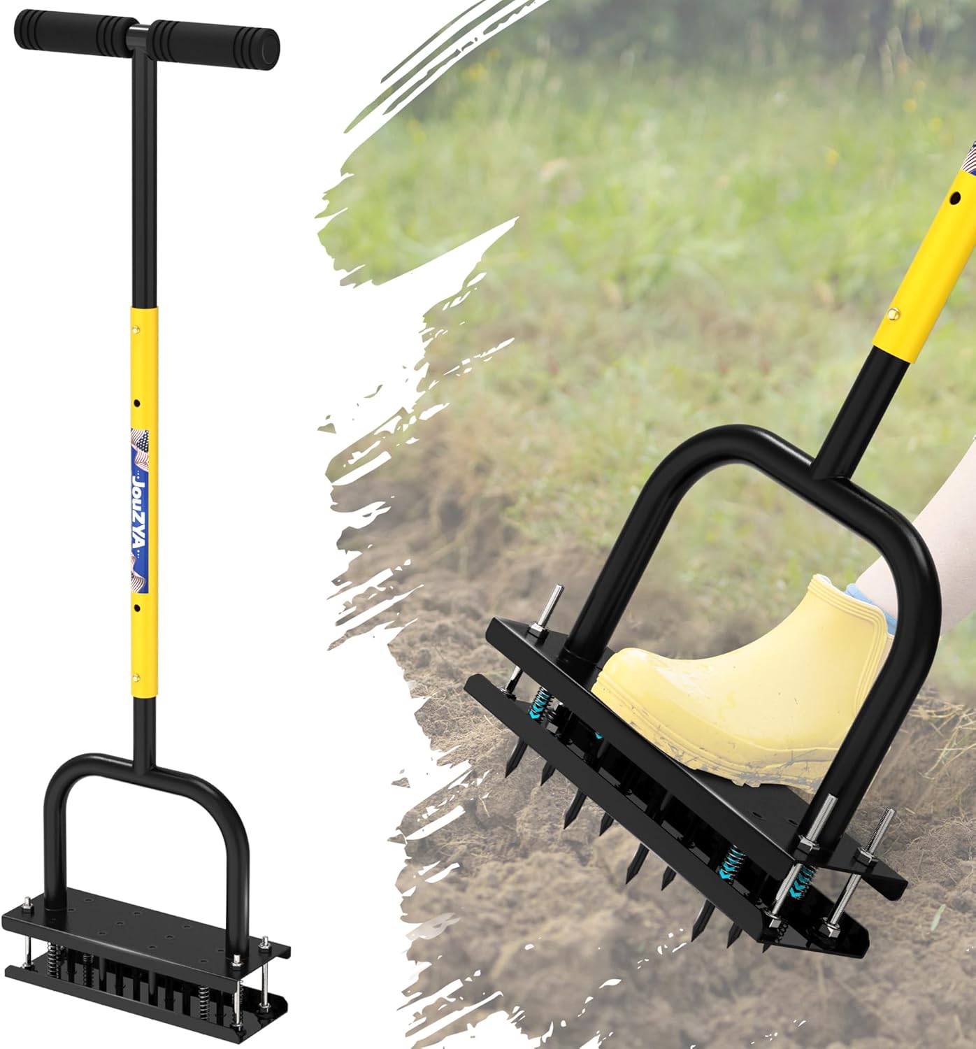 Lawn Aerator Tool, Lawn Aerator with 12 Spikes, Automatic Leaf and Dirt Cleaning with Spring-Loaded Design, Metal Manual Aerator for Loosening Soil Aerating Patio, Yard, Garden