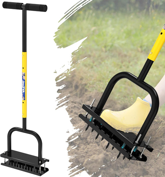 Lawn Aerator Tool, Lawn Aerator with 12 Spikes, Automatic Leaf and Dirt Cleaning with Spring-Loaded Design, Metal Manual Aerator for Loosening Soil Aerating Patio, Yard, Garden