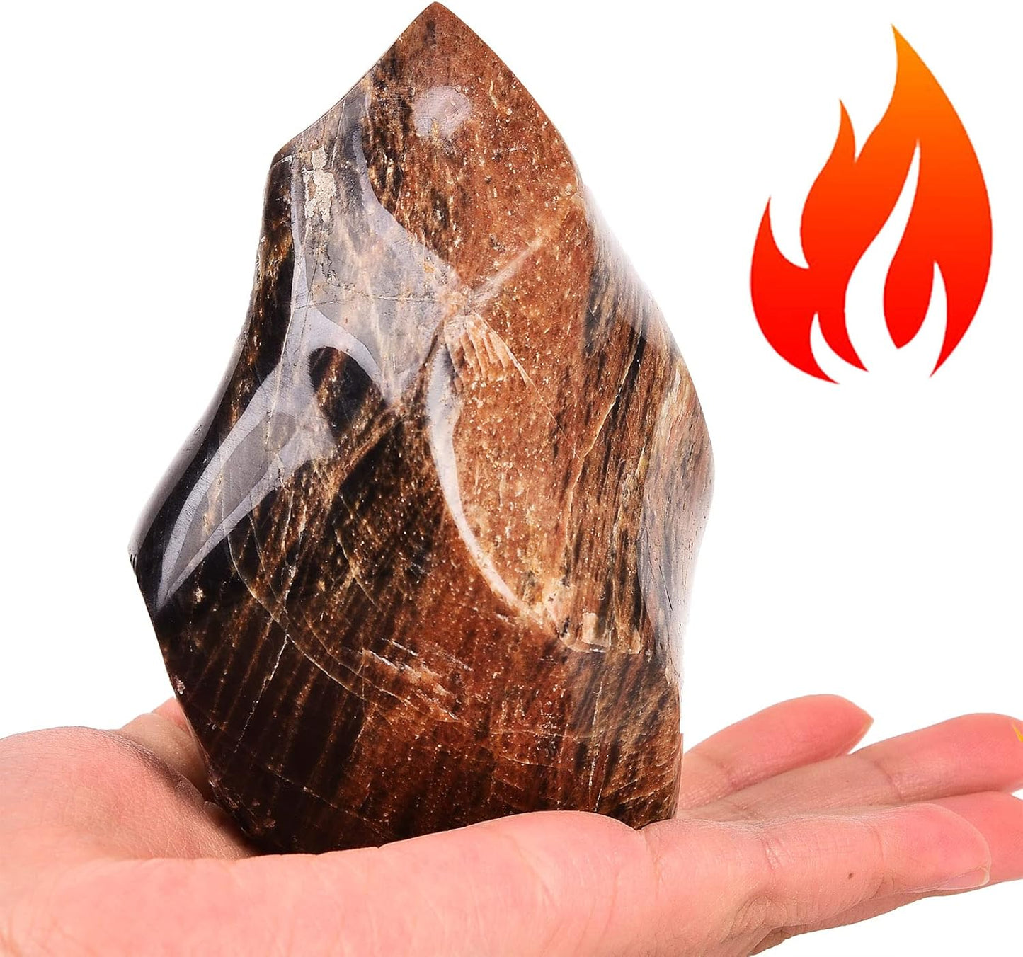 AMOYSTONE Black Moonstone Flame Shaped Towers Large Healing Crystal Stone Home Decor 2-2.8LBS