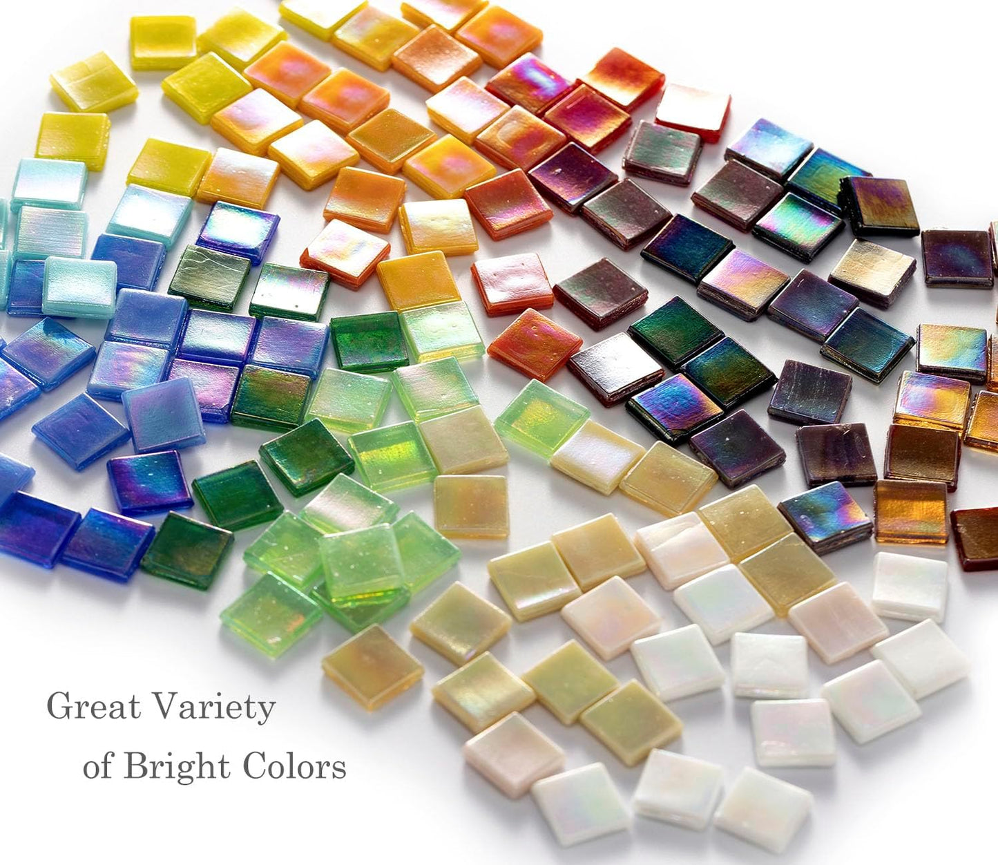 Lanyani 1.2Pounds/300 Pieces Iridescent Glass Mosaic Tiles Bulk for Crafts, Variety Vibrant 5/8 Inch Square Mosaic Tiles Pieces Supplies for DIY Home Garden for Adults and Kids