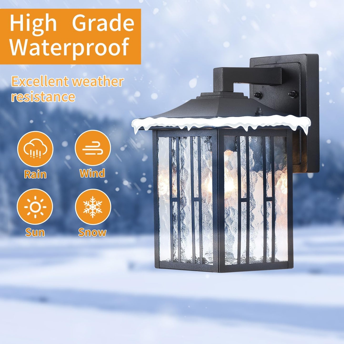 Outdoor Wall Light, Matte Black Porch Light Fixtures, Waterproof Outside Wall Lantern, Anti-Rust Exterior Wall Mount Sconce with Water Glass for House Garage Patio