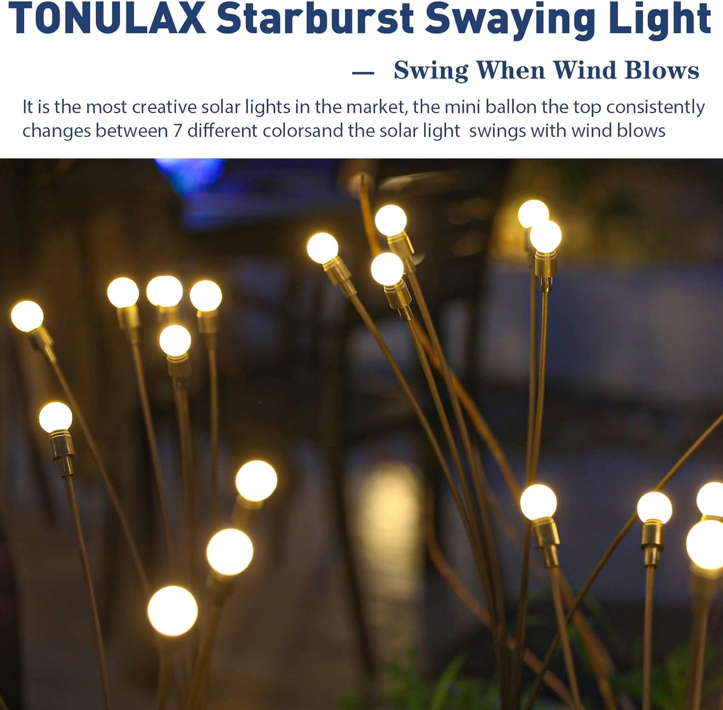 TONULAX Solar Garden Lights - Upgraded Solar Swaying Light, Sway by Wind, Outdoor Lights, Yard Patio Pathway Decoration, High Flexibility Iron Wire & Heavy Bulb Base, Warm White(8 Pack)