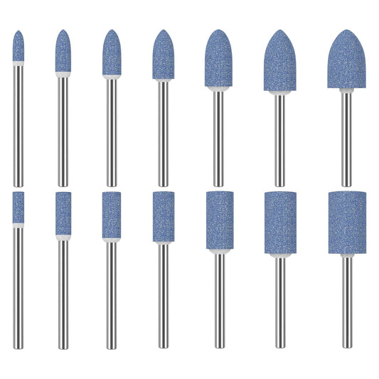HUHAO 14Pcs Rotary Grinding Stone- 3mm Shank Assorted Shape Abrasive Stone Mounted Grinding Point Sharpening Bits for Rotary Tool Drill, Grinding, Polishing