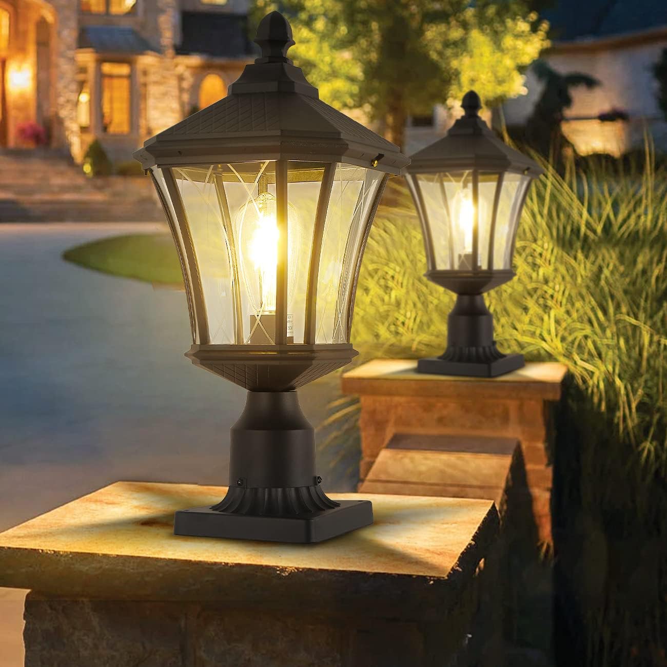 Post Lights Outdoor Post Lantern 20" Exterior Post Coach Light with Pier Mount Base, Weather Resistant Aluminum with Clear Glass Pier Mount Lantern Black Outdoor Pole Lamp for Patio, Porch, Yard