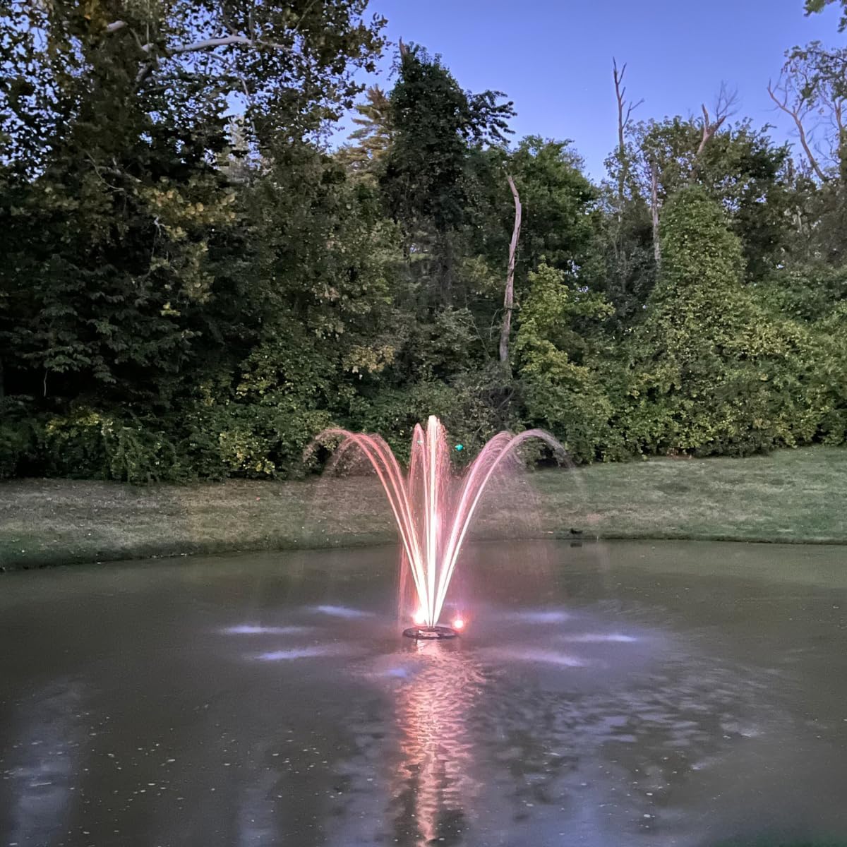 HALF OFF PONDS Floating Fountain – 1 HP Pond Aerator, 100' Cord – 15,000 GPH Water Pump – 13 Spray Patterns - Color-Changing LED Lights - for Large Ponds, Lakes & Water Gardens