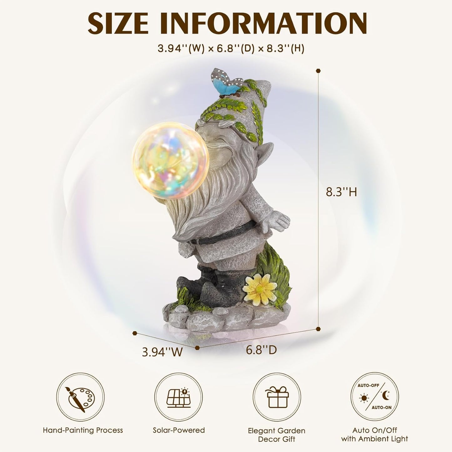 MININOVA Cute Solar Decor Statues Outdoor Standing Gnome Blowing Bubble Beautiful Garden Decorations for Patio Lawn Porch Housewarming Birthday Gift