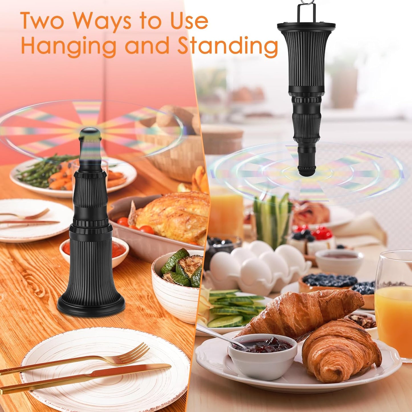 Fly Fans for Tables, Fly Fan for Indoor Outdoor Tables Battery Powered Fly Swatter Fan to Keep Flies Away with Holographic Blades for Home Party Outside Picnic, 6 Pack