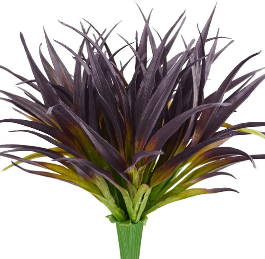 6Pcs Artificial Grass Fake Grass Plants 17.3in Outdoor Plants UV Resistant Faux Greenery Stems for Home Window Garden Office Patio Pathway Front Porch Halloween Décor Light Green & Purple