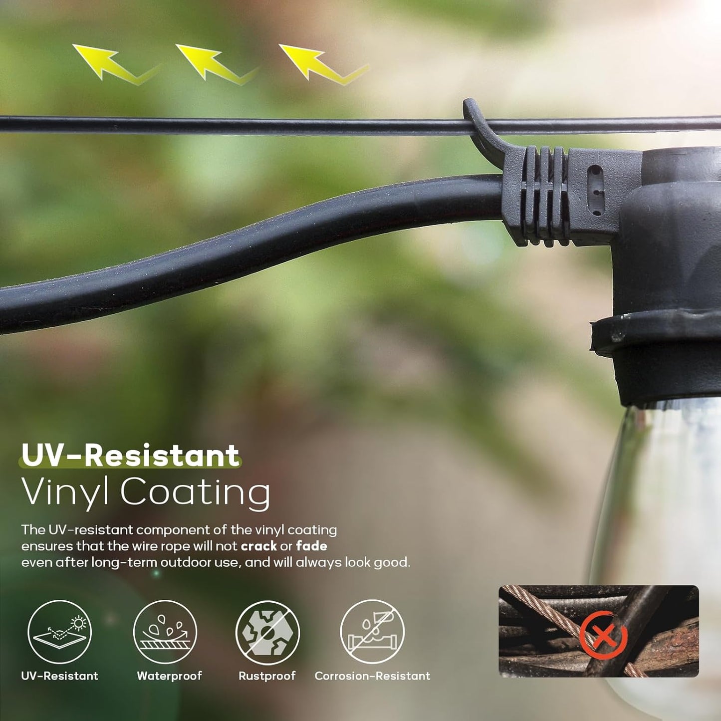 Vinyl Coated Wire Rope 1/16 Inch Overmolded to 3/32 Inch, 100FT 304 Stainless Steel Cable with 30 Pcs Crimping Sleeves for String Light Hanging Kit, Clotheslines, Trellis Wire