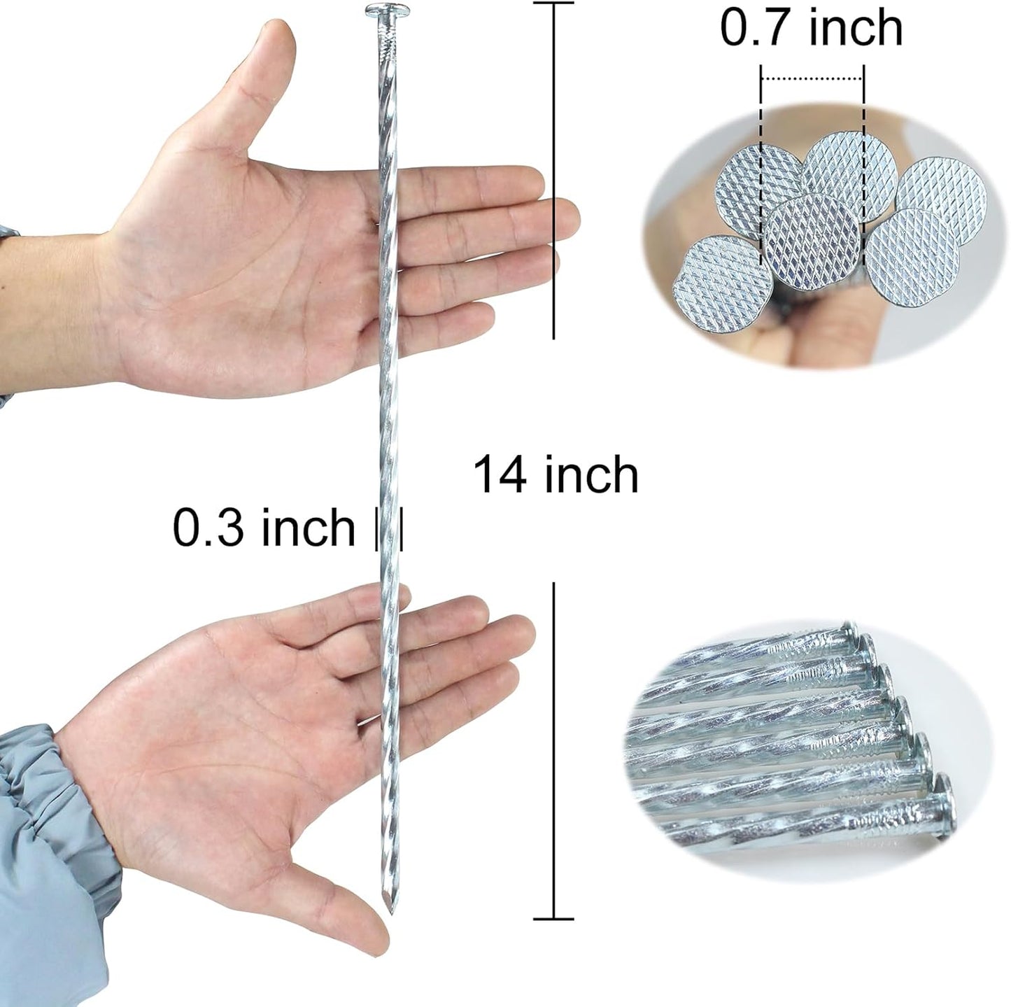 14 Inch Heavy Duty Spiral Landscape Spikes Solid Galvanized Metal Garden Stakes for Speed Bump, Wheel Stop, Paver Edging, Floor Covering, Weed Barriers, Tent, Garden Plants (25)