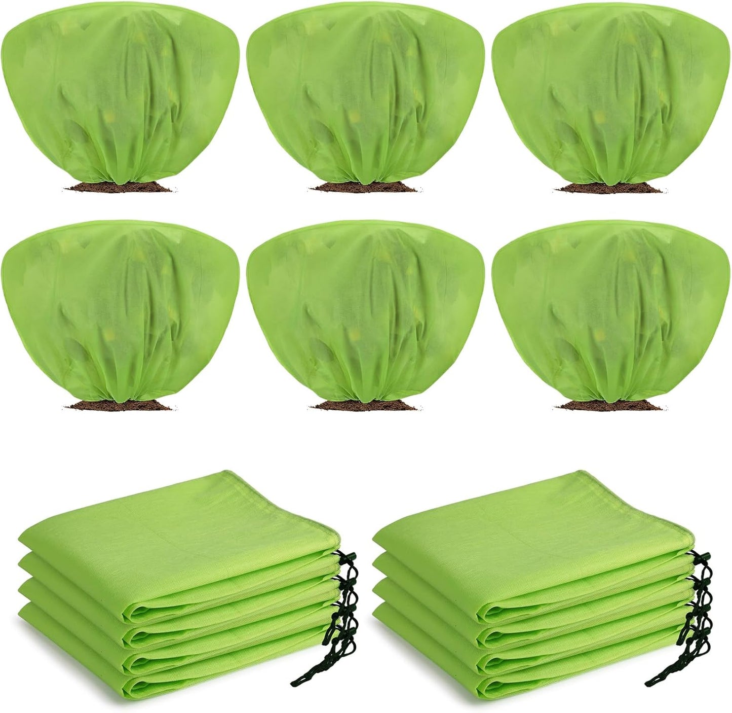 6 Pcs Winter Plant Covers Freeze Protection 39.4x23.6 Inch Horizontal Shrub Tree Rose Plant Protection Bags Frost Blanket with Drawstring for Fall Winter Outdoor Garden Planting (Green)