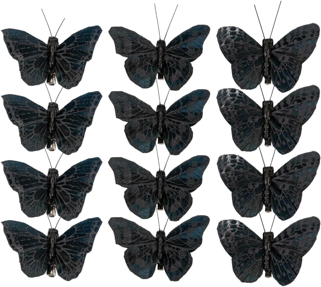 Cartanfill-Artificial Butterfly Decorations Set, 12 Pieces, 6 Colors, Clip for Home, Wedding, Party Decor (D-Black)