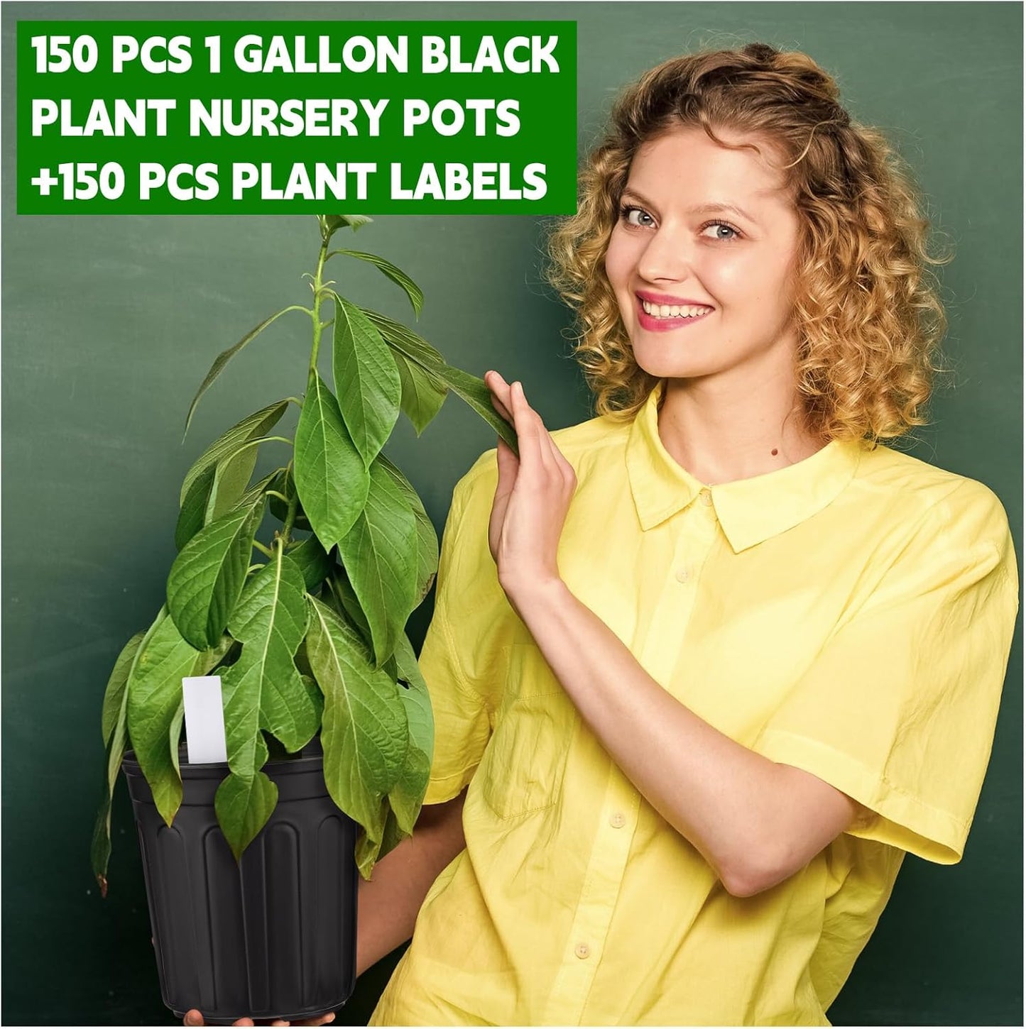 Tioncy 150 Pieces 6.5'' Plastic Seedling Pots Flexible 1 Gallon Nursery Pots with 150 Plant Labels Transplanting Soft Plastic Planters with Drainage Gardening Seed Starting Container