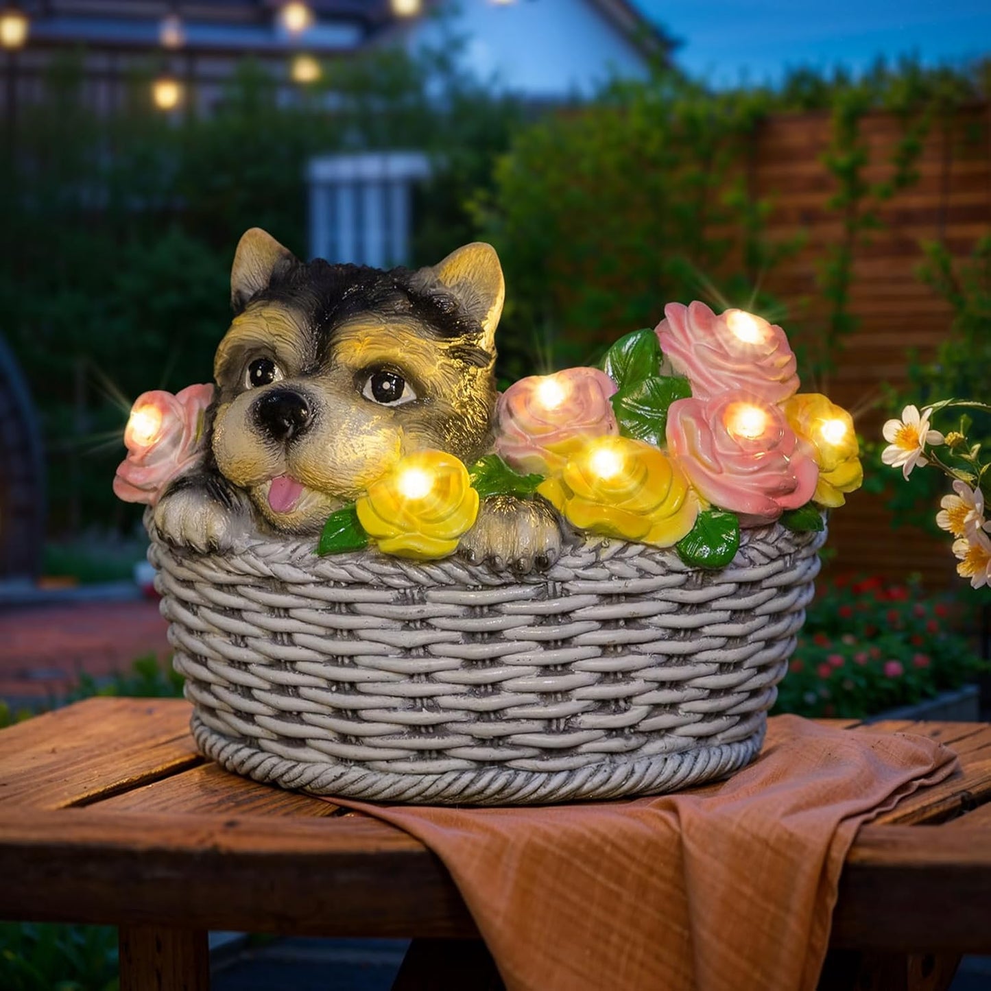 HOMEIMPRO Solar Garden Decor Dog Garden Gifts for Women, Yorkie Puppy Lovers Gifts Mothers Day Birthday for Mom Grandma,Outdoor Statues Solar Lights, 8LED Lights Balcony Yard Decor, Patio