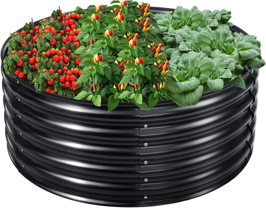 EDOSTORY 17" Tall, 42" Round Metal Raised Bed Garden Bed Kit, Galvanized Planter Raised Garden Boxes Outdoor, Large Metal Raised Garden Beds for Vegetables, Flowers, Herbs