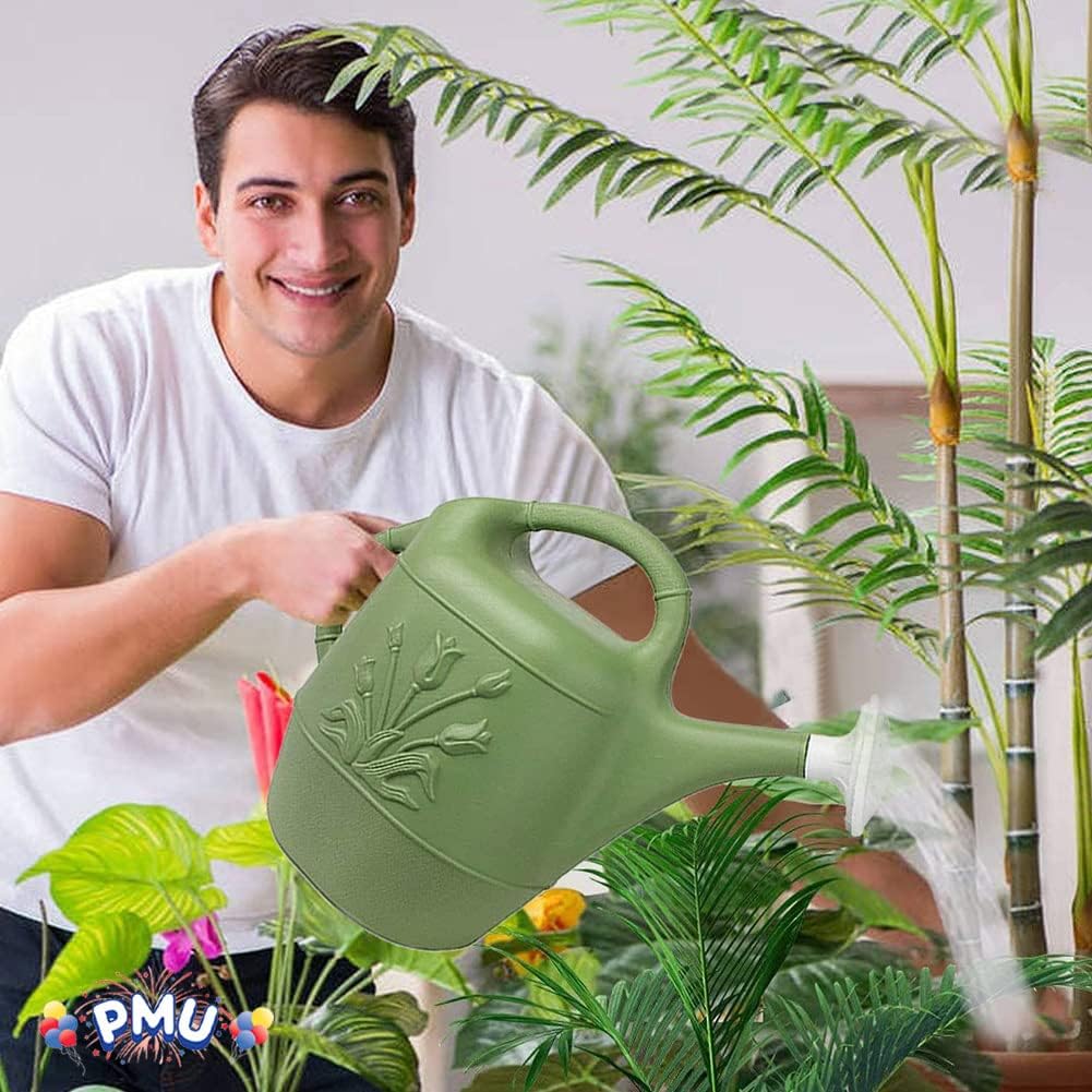 PMU 2 Gallon Watering Can - Garden Watering Can for Indoor & Outdoor Plants - Plastic Water Can with Detachable Sprinkler Head - Large Water Pot, Made in USA - Sage Green Pkg/1