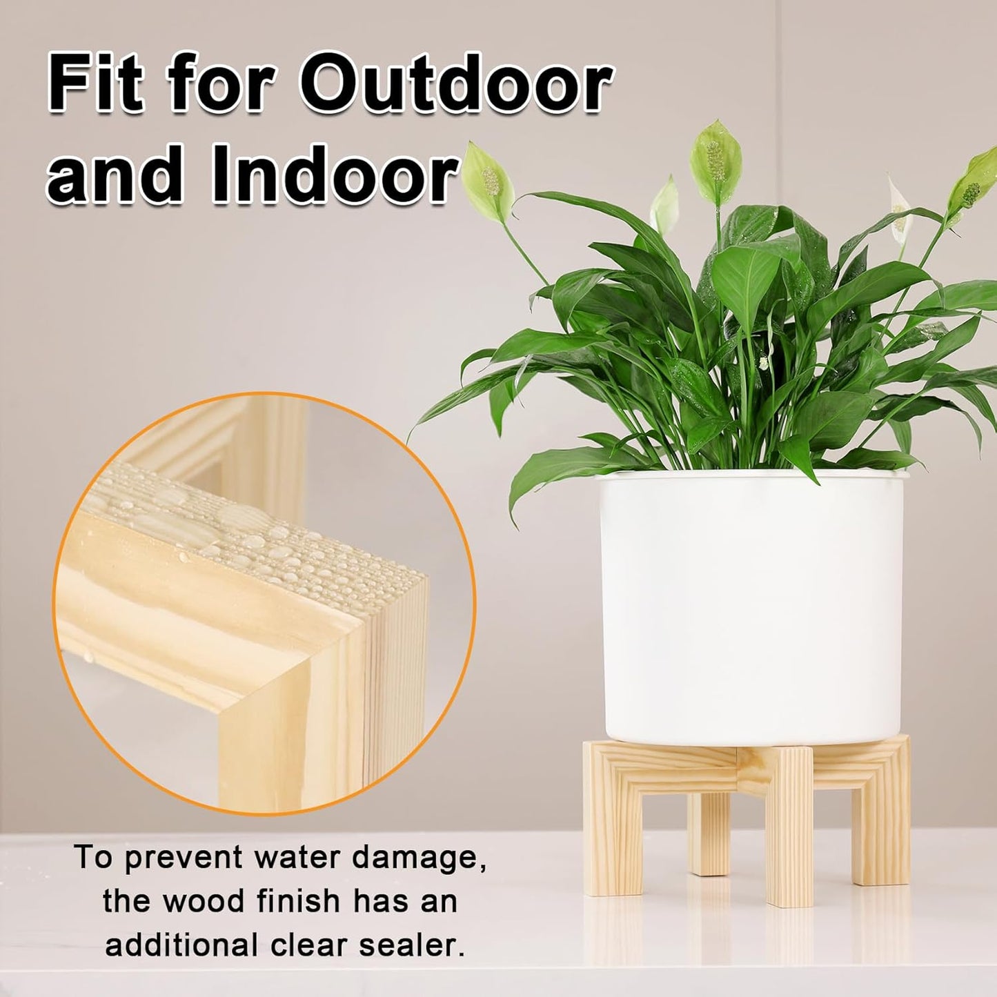 Plant Stand, Indoor/Outdoor Wood Plant Holder, Single Flower Pot Stand, Sturdy Planter Stand, Fit 5-9 Inch Pots