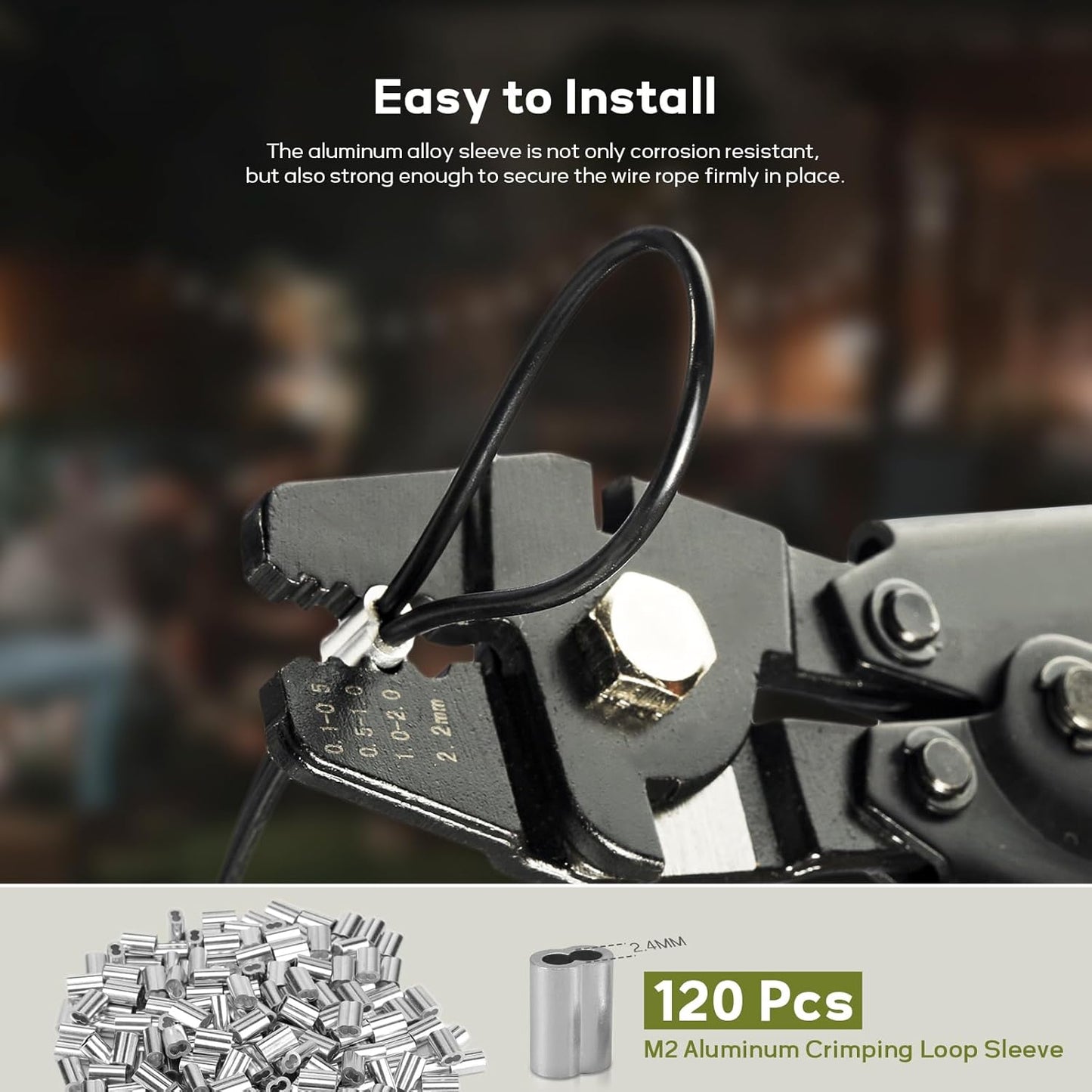 Vinyl Coated Wire Rope 1/16 Inch Overmolded to 3/32 Inch, 400FT 304 Stainless Steel Cable with 120 Pcs Crimping Sleeves for String Light Hanging Kit, Clotheslines and Trellis Wire