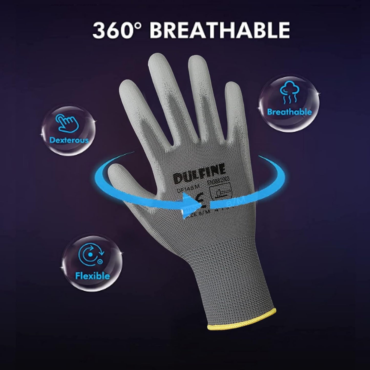 DULFINE Safety Work Gloves PU Coated-12 Pairs,Grey Seamless Knit Glove with Polyurethane Coated Smooth Grip on Palm & Fingers, for Men and Women, Ideal for General Duty Work (Extra Large)