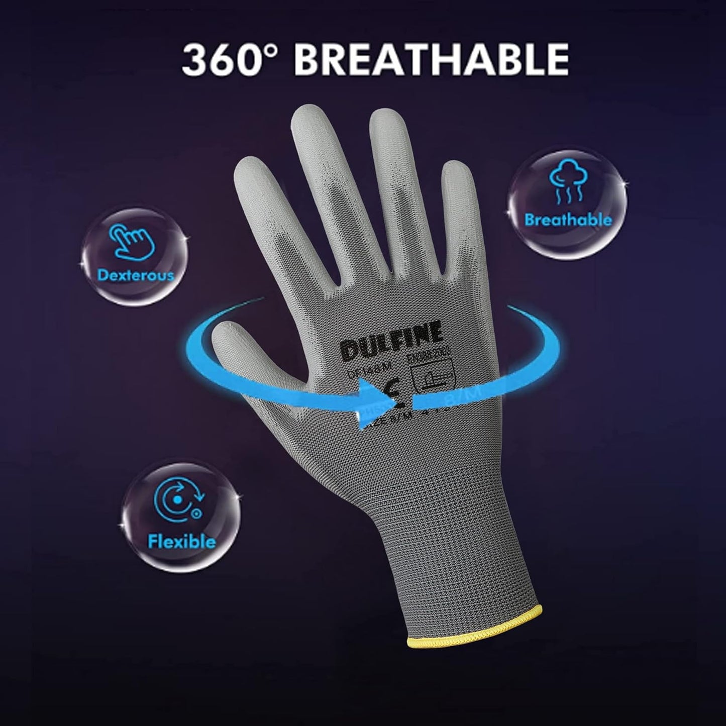 Safety Work Gloves for Men PU Coated 60 Pairs Bulk Pack,Grey Seamless Knit Glove with thin Polyurethane Coated Smooth Grip on Palm & Fingers, for Men and Women, Ideal for General Duty Work (XX-Large)