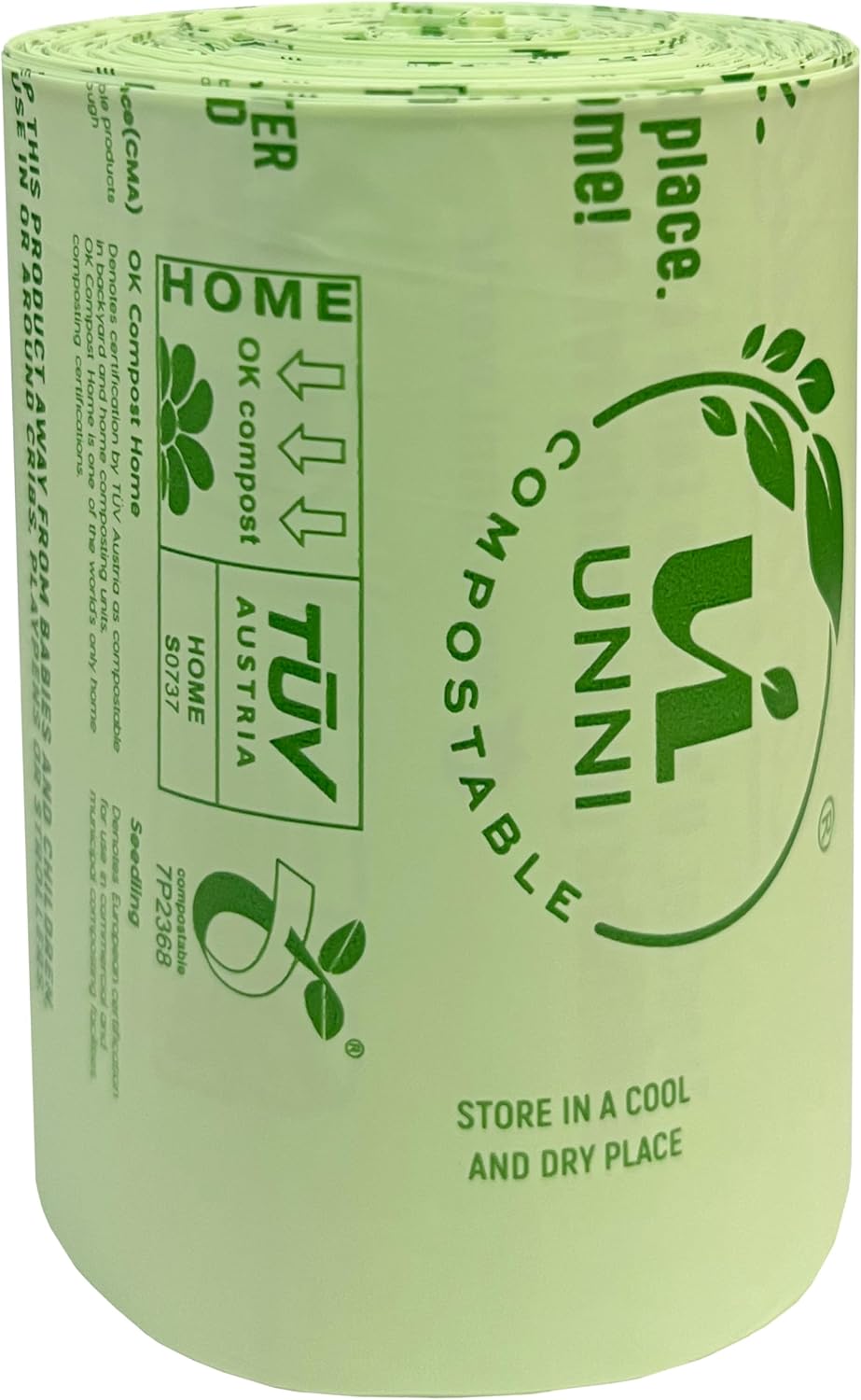 UNNI Compostable Lawn & Leaf Bags, 30-33 Gallon / 124 Liter, 20 Count, Extra Thick 1.1 mil Yard Waste & Food Scrap Liners, Certified by BPI, CMA & OK compost HOME, Meets the ASTM D6400 Standard