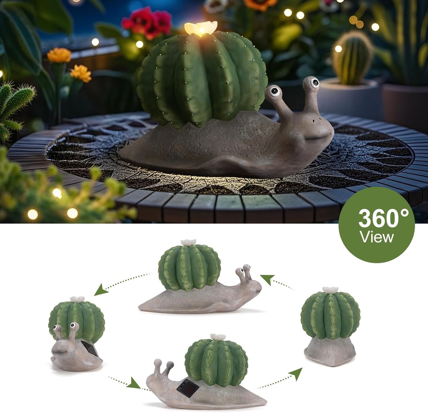 Solar Cactus Snail Statue Garden Decor Light - Outdoor Decorative LED Flower, Suitable for Patio, Lawnand Garden Decorations, Gifts for Mom