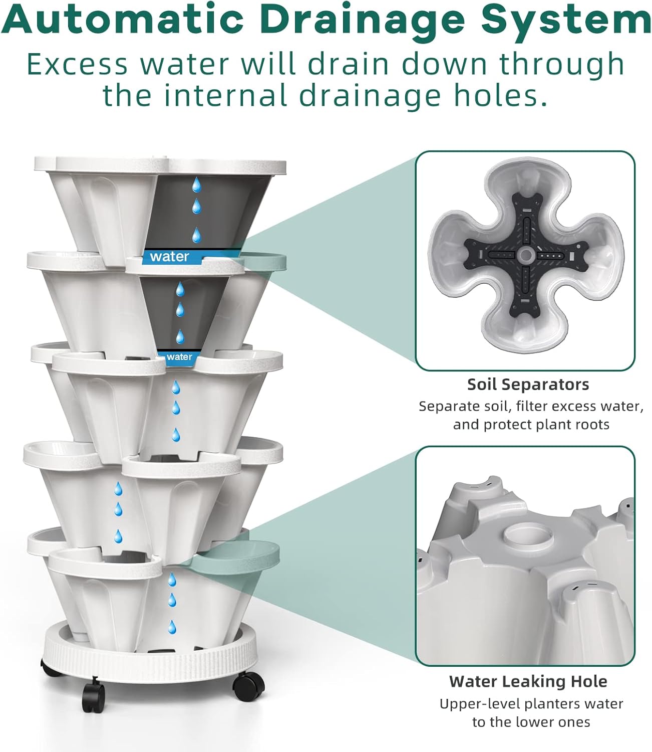 Strawberry Vertical Planters 2 Pack, 5 Tiered Stacking Tower Garden with Support Pole, Stackable Herb Vegetable Planters Indoor Outdoor Black