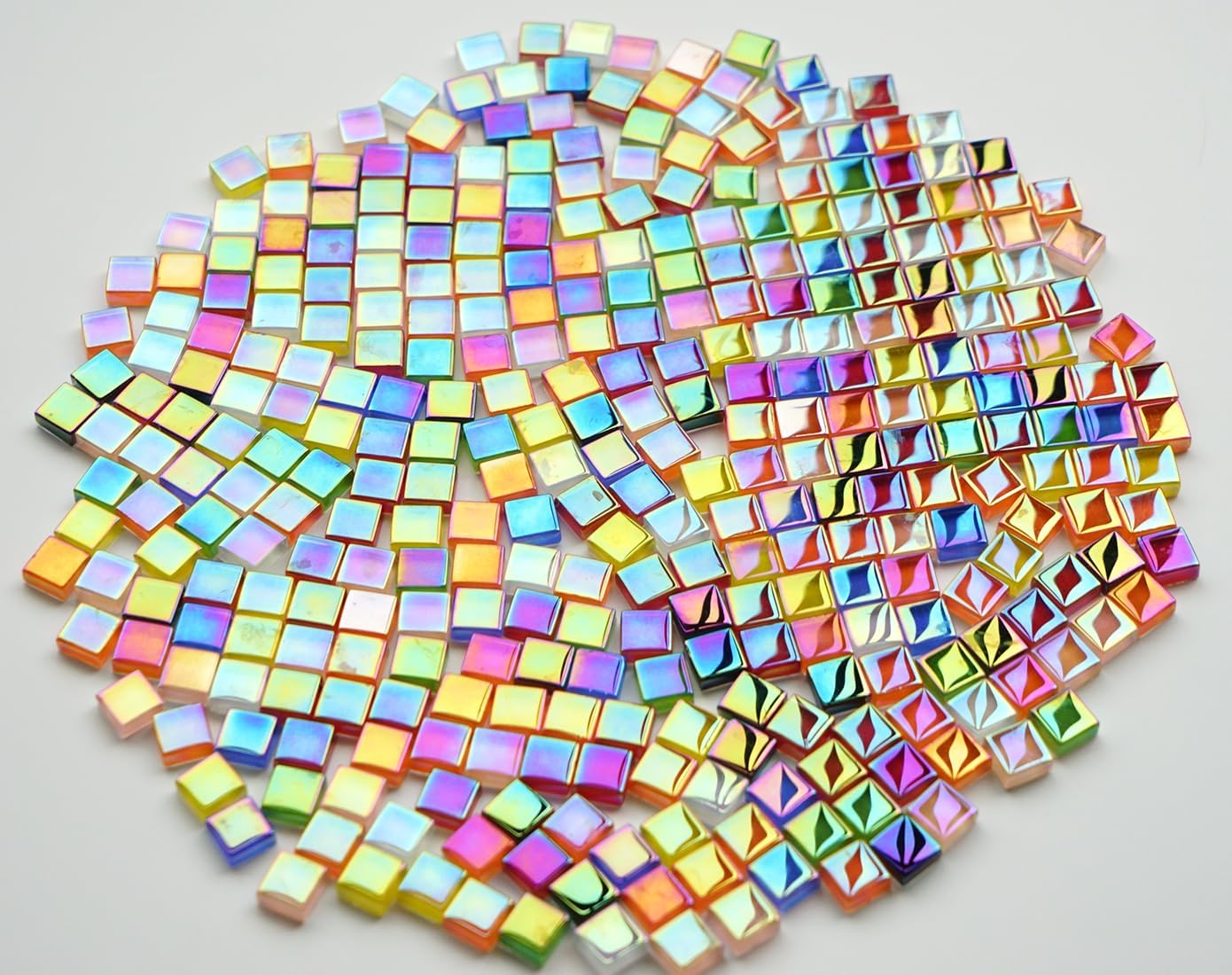 0.66LB Mixed Colors Crystal Glass Tiles, 3/8" Square Mosaic Tiles with Smooth Edges, 335pcs Small Stained Glass Pieces Great for DIY Mosaic Crafts, Home Decor