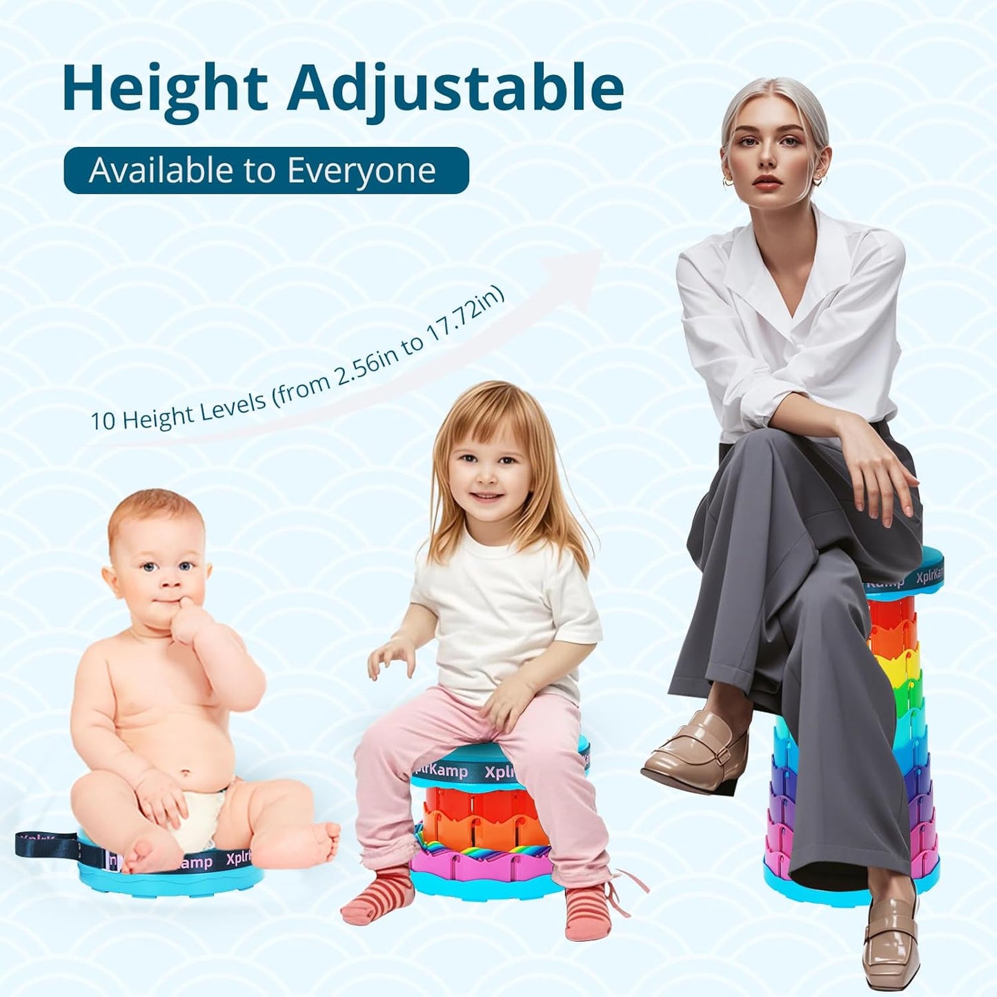 Retractable Folding Stool - Heavy Duty 400 lb Collapsible Portable Stool for Camping, Hiking, Fishing, Indoor/Outdoor with Non-Slip Base and Lightweight Design (Rainbow, 1-Pack)