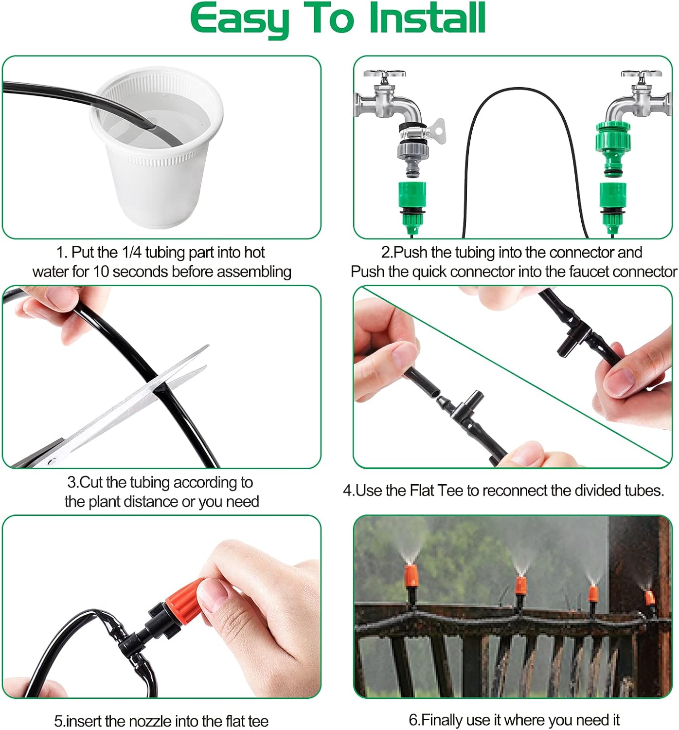 MIXC 1/4-inch Mist Irrigation Kits Accessories Plant Watering System with 50ft 1/4” Blank Distribution Tubing Hose, 20pcs Misters, 39pcs Barbed Fittings, Support Stakes, Quick Adapter, Model: GG0B