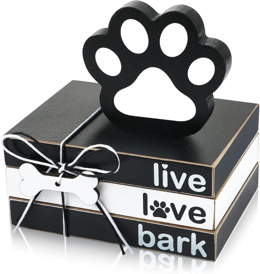 4 Pieces Dog Wooden Decor Dog Tiered Tray Decor Mini Wood Book Stacks Dog Decorative Books Wooden Book Rustic Farmhouse Decor Decorative with Tag for Tiered Tray Decor (Dog Paw)