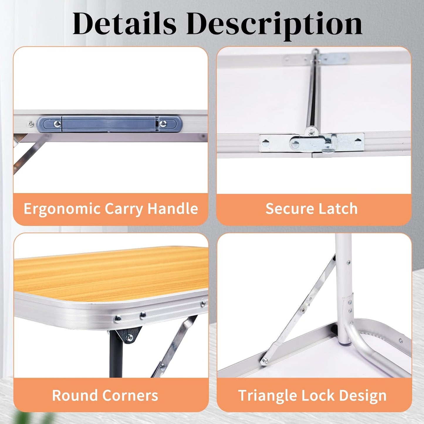 2.0 Ft Folding Portable Camping Table, RV Dining Tables for Inside, Outdoor Camping for 2 People, Tailgate, BBQ, Picnic, Cooking, Beach, Garden, Party, Yellow