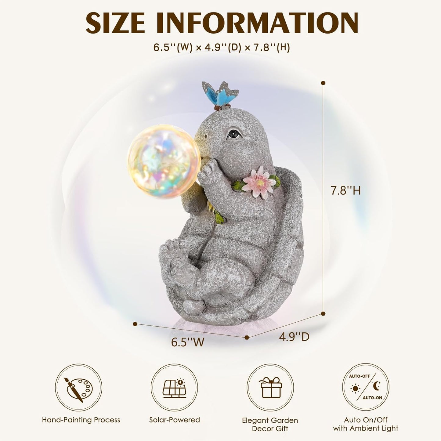 MININOVA Outdoor Garden Decorations Turtle Statues with Solar Light Resin Waterproof Figurines for Outside Yard Patio Mon Birthday Gifts