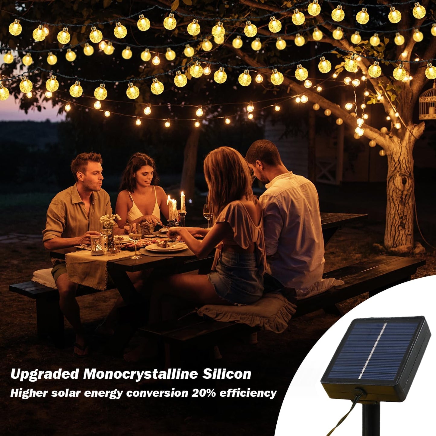 Solar Lights Outdoor Waterproof, 2 Pack Total 120LED 72FT Solar String Lights for Outside with 8 Modes, Outdoor String Lights Crystal Globe Patio Lights for Garden Yard Party Decor (Warm White)