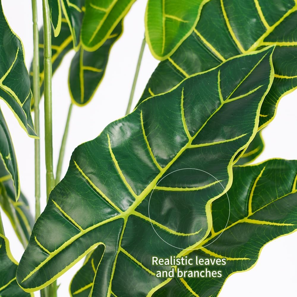 Melorca&Guilla Artificial Plants 2PCS 30“ Fake Taro Plants,Large Faux Plant,Artificial Grass Greenery Shrubs Bushes for Garden Porch Window Box Shop Office Home Décor