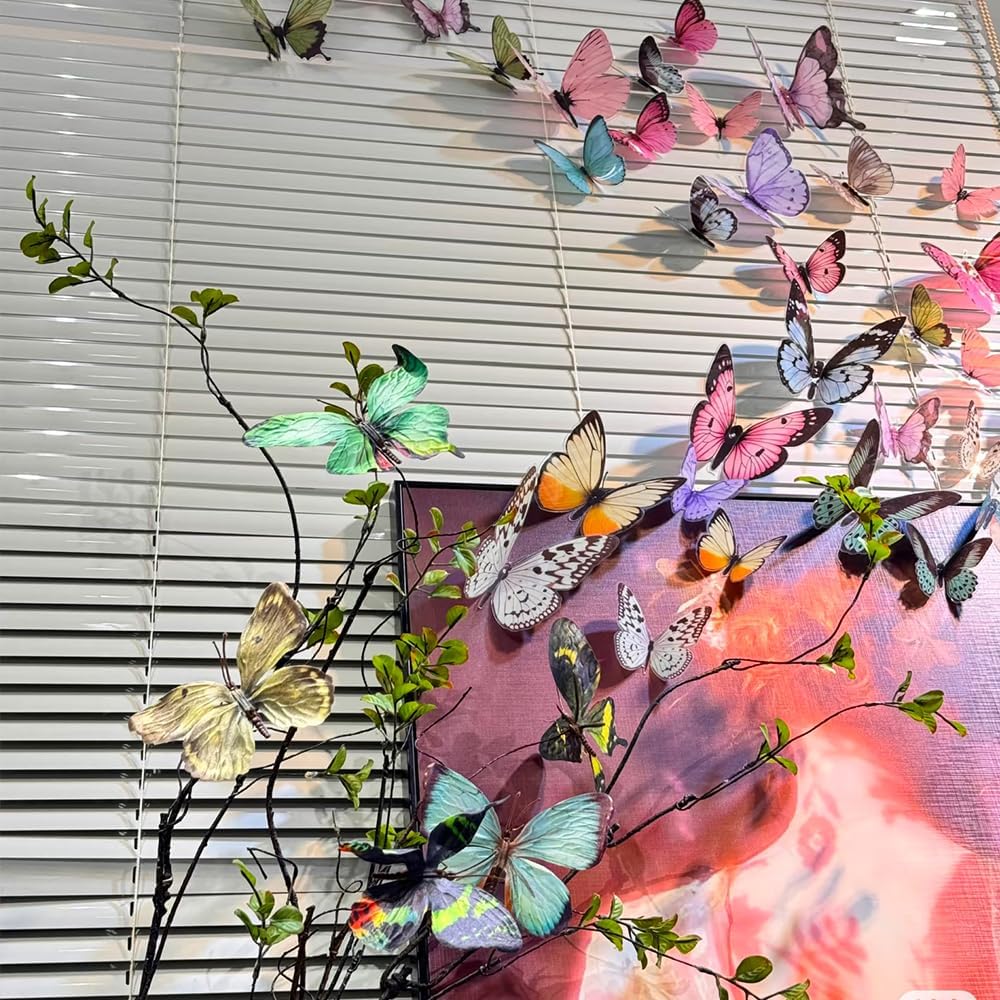 Artificial Butterfly, 3D Butterfly Clips,Silk Floral Butterflies, Suitable for Home Decoration, Flower Arrangement and Foil The Festive Atmosphere (8 Pcs)