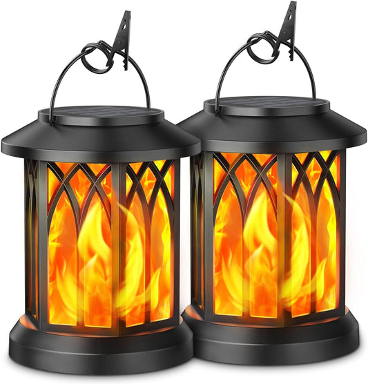 KOOPER Hanging Solar Lights Lantern Outdoor, Flickering Flames Solar Outdoor Lights, Solar Lanterns Outdoor Waterproof with Bigger Panel, Lanterns Decorative Outdoor for Yard Garden Decor, 2 Pack