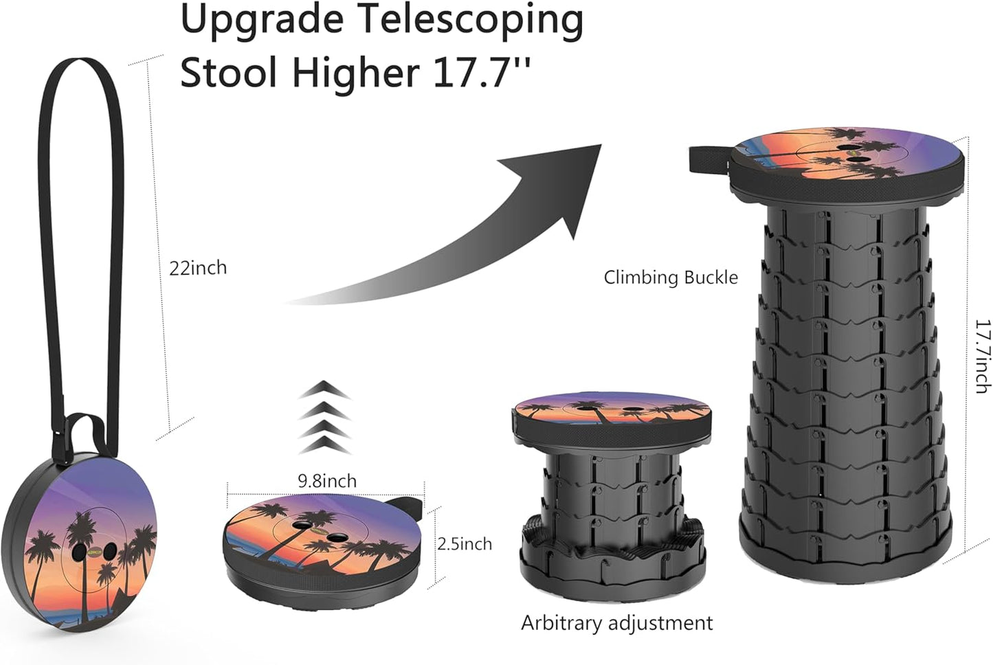 ALEVMOOM Upgraded Portable Collapsible Folding Stool Retractable Telescoping Stool for Adults Sturdy Capacity 440lbs Camping Chair for Outdoor Hiking Garden BBQ