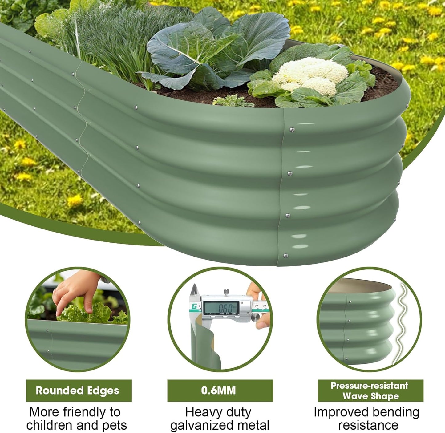 8x2x1ft Oval Galvanized Raised Garden Bed Outdoor 9-in-1 Large Metal Modular Planter Box Raised Beds for Gardening,Vegetables,Fruits,Flowers & Herbs (Green)