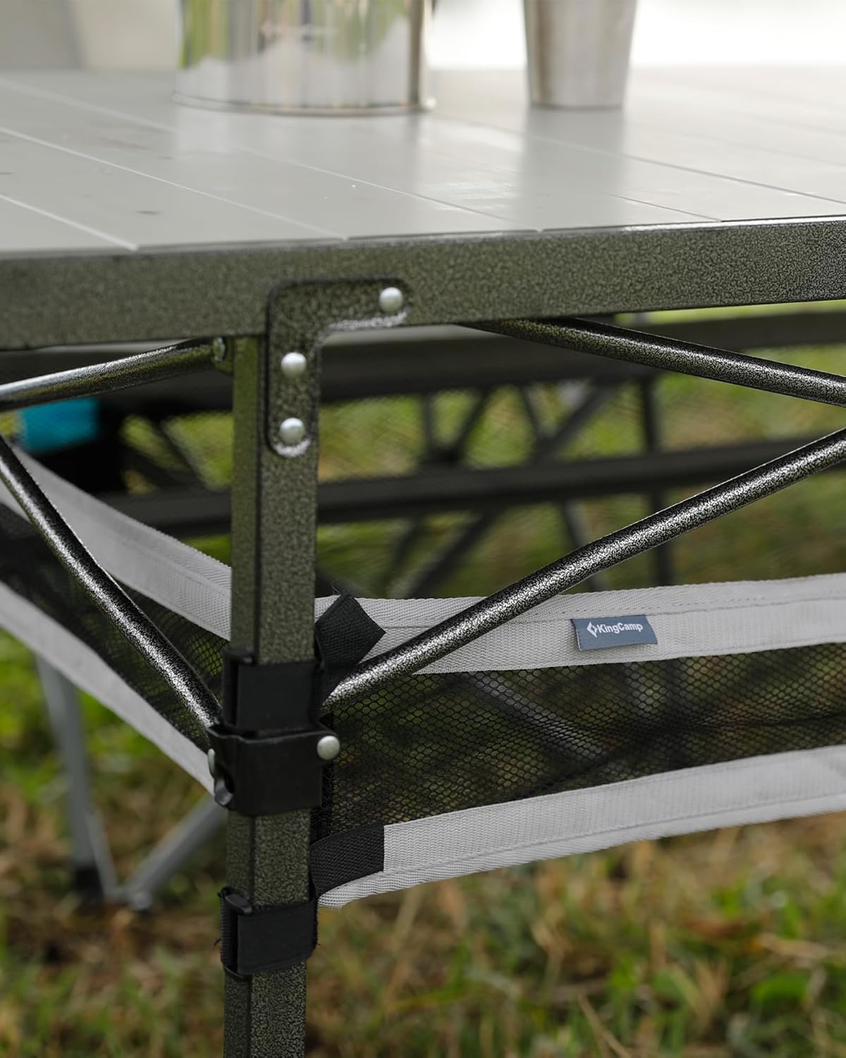 KingCamp Folding Camping Table, Aluminum Roll-Up Camp Table, Large Foldable Table for 6-8 Person, Outdoor Portable Tables with Carry Bag, 180 LBS Heavy Duty Load (Silver+Mesh：53.5"x27.5")