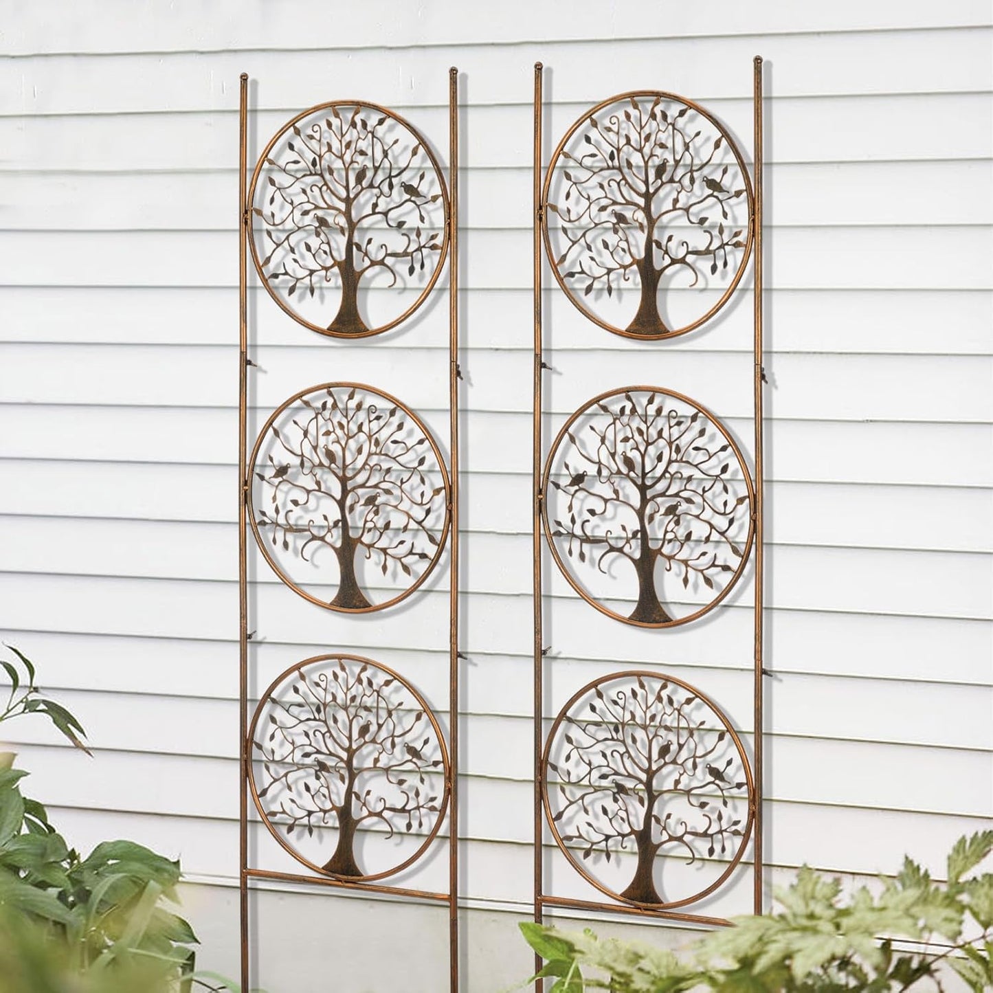 SUNNYPARK Set of 2 Tree in Life Metal Garden Trellis for Climbing Plants, Decorative Vegetables Flowers Vine Trellis for Outdoor Patio 55'' H x 12.4'' W