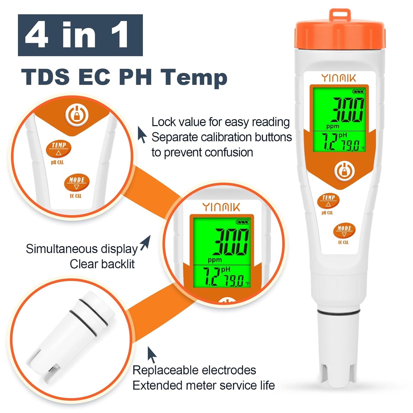 Hydroponics EC pH Tester, Simultaneous Display pH ppm for Base Reservoir Water, Continuous Monitoring of pH Conductivity Temp. ppm for Growing Nutrients, Indoor DWC System, Aeroponic Garden