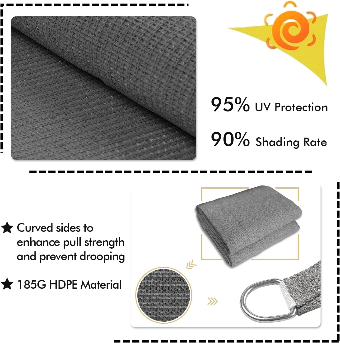KANAGAWA 8'X14' Dark Gray Custom Size Sun Shade Sail Rectangle UV Block Canopy Cover for Patio Backyard Lawn Garden Outdoor (Customized Available)