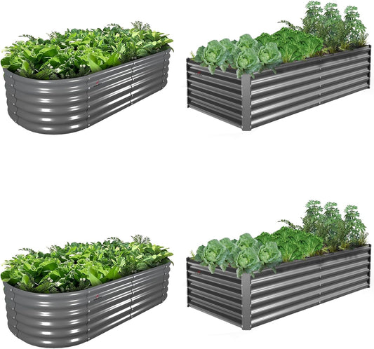A ANLEOLIFE 4-Pack 6X3X1.5ft & 6X2X1.5ft Deep Root Galvanized Raised Garden Beds Outdoor for Planting Vegetables Flowers Herb, Quartz Grey